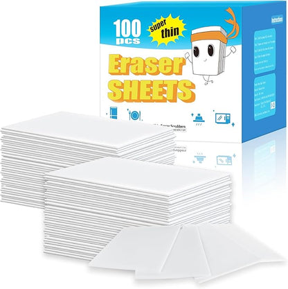 100PCS Eraser Sheets, Magic Cleaning Sponge Reusable, Thin Nano Dish Sponge Cleaner Pads Eraser Wipes for Kitchen Shoe Furniture Bathroom Shower Sink Hard-to-Reach Places