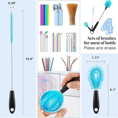 UNIFUN 3-in-1 Stainless Steel Cleaning Brush Set, Long Handle for Narrow Neck Bottles, Sport Bottles, Coffee Mugs, Tumblers, Flask