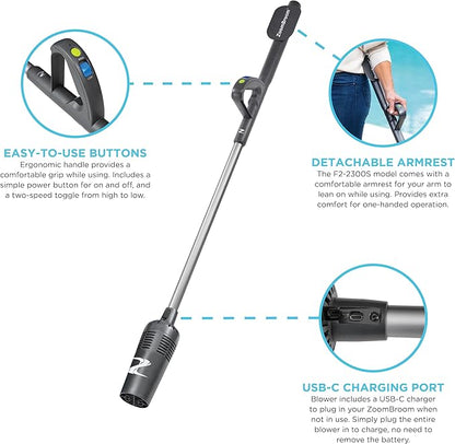 ZoomBroom Lightweight Air Broom with Ergonomic Handle – Powerful, Controlled Airflow for Easy Debris Removal at Home, Patios, Pickleball Courts, RVs, and All Outdoor and Indoor Activities