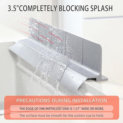 23" Ultra Silicone Sink Splash Guard Released in 2025/Dec,Self-Draining Water Splash Guard for Kitchen Sink,Bathroom and Island,with 3.5" High Splash Guard & 7 Strong Suction Cup (Grey)