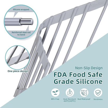 Ohuhu Triangle Roll Up Dish Drying Rack, Silicone Wrapped Steel Anti-Slip Sink Corner Rack Caddy Multipurpose Strainer for Kitchen Sink Trivet Space-Saving