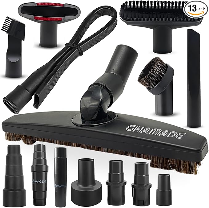 Universal Vacuum Attachments & Brushes Kit - Hardwood Floor Vacuum Brush Head Attachment & Shop-vacs Accessories - Universal Vacuum Hose Adapter Kit & Dryer vent Flexible Crevice Attachment