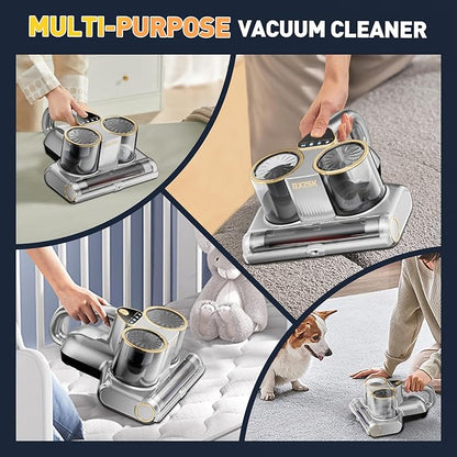 Gxzsk Mattress Vacuum Cleaner, 16kPa Bed Vacuum Cleaner with 253.7nm UV-C Light, Ultrasonic & 140℉ Heating, Dual Cup & Widen Suction Port Handheld Vacuums for Bed, Sofa, Couch, Crib (500W, Corded)