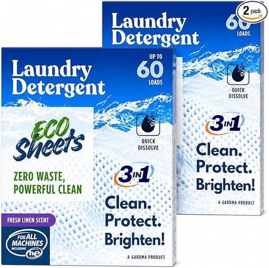 Laundry Detergent Sheets – 120 Eco Laundry Sheets Detergent, Travel Laundry Soap Sheets, Washer Sheets Detergent, Ultra Concentrated, Plastic-Free, Fresh Clean, 120 Sheets