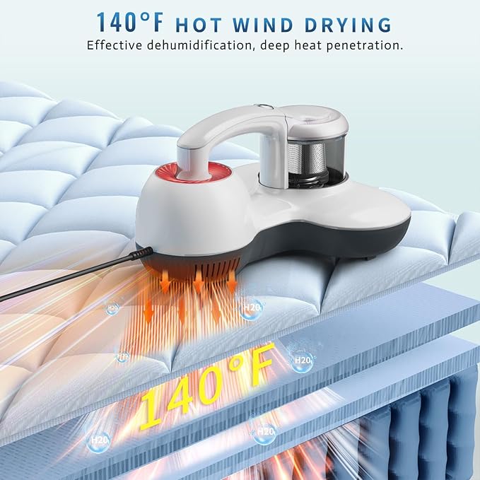 Hersven Mattress Vacuum Cleaner, 16KPa Handheld Bed Vacuum with UV Light & High Heating Tech, Deep Cleaning for Mattresses, Pillows, Sofas, Pet Hair and Carpets