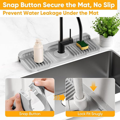 14.6 inch Faucet Mat for Kitchen Sink Splash Guard[7° Slope Fast Self-draining][Snap Lock Fit]Kitchen Sink Faucet Mat Splash Guard Kitchen Sink Area Water Splash Guard Behind Faucet Draining Mat