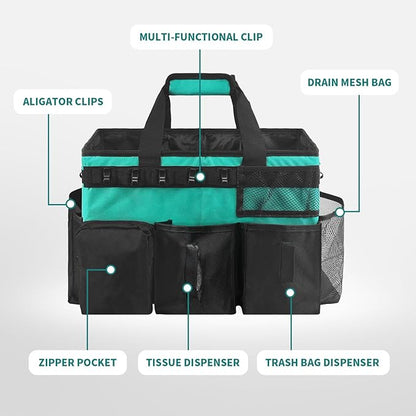 Cleaning Bags for Housekeepers, Large Cleaning Supplies Organizer with Handles & Shoulder Strap, Cleaning Caddy Bag with Foldable Divider for Cleaners, Car Horse Cleaning Bag (Green)