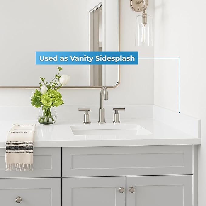 Bathroom Vanity Sink Backsplash/Sidesplash (Super White Engineered Marble, 4" x 60")