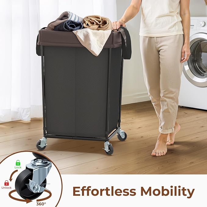 Mefirt 160L Laundry Hamper with Wheels, 2 Section Large Rolling Laundry Basket Bag with Wheels, Clothes Hamper Cart for Laundry, Bedroom, Bathroom and Dorm