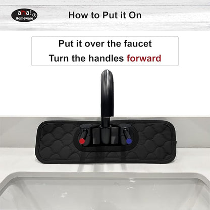 Bathroom Sink Splash Guard Oval-Hole Rectangle-Hole: AHA HOMEWARE, Faucet Mat for Bathroom Sink Oval Base, Bathroom Sink Water Splash Guard Centerset Rectangle Base (Black & Black)