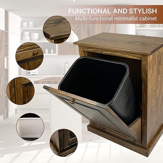 Peaceful Classics Tilt Out Trash Cabinet - Wooden Pull Out Cabinet, Decorative Trash Bin for Kitchen, Bedroom, & Home Patio, Tilt Out Laundry Hamper - Special Walnut