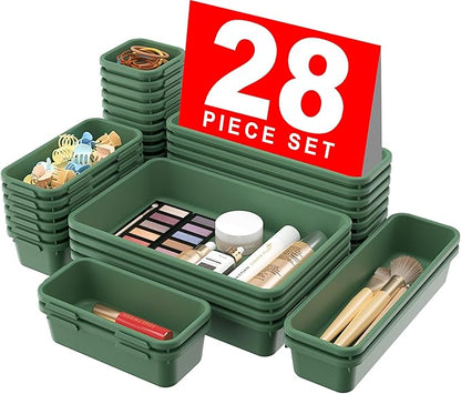 A-LuGei 【Military Grade】 Drawer Organizer, 【𝟱𝗦𝗶𝘇𝗲】 Makeup organizer, 【Holds 177 Items】 Bathroom Organizers and Storage, Organization and Storage, Desk Drawer Organizer for Vanity (Green)
