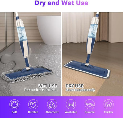 6 Count Reusable Mop Pads for Swiffer PowerMop -Microfiber Wet Mops Refills SprayMop Pads Machine Washable Hard Wood Floor Mop Pads Replacement for 14''-16'' Spray Floor Mops（Gray）