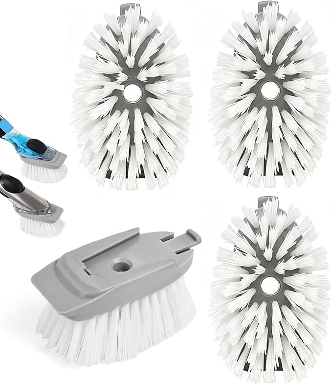 Dish Brush Refill Heads Compatible with OXO Soap Dispensing Dish Scrub Brush, Nylon Bristles with Built-in Scraper, Suitable for Non-Stick Cookware, 4 Pack