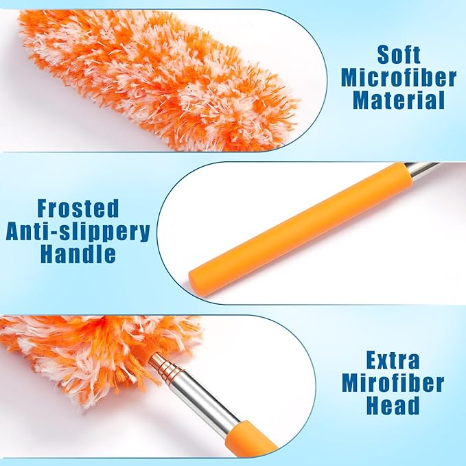Tanlade 12 Pcs Microfiber Feather Duster for Cleaning 13-31 Inch Extendable Cobweb Dusters Ceiling Fan Duster Washable Bendable Tool for Office Car Window Furniture (Bright Color)
