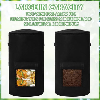 2 Pack Compost Bins Outdoor, 34 Gallon Home Compost Bucket with Handles, Heavy Duty Nonwoven Fabric Yard Waste Bag, Collapsible Felt Pouch for Leaves, Grass, and Kitchen Scraps