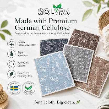 10 PCS Leaf Print Swedish Dishcloths for Kitchen 100% Biodegradable Reusable Cellulose Sponge Cloths Ultra Absorbent, Eco-Friendly Cleaning Towels Dishcloths for Washing Dishes & General Cleaning