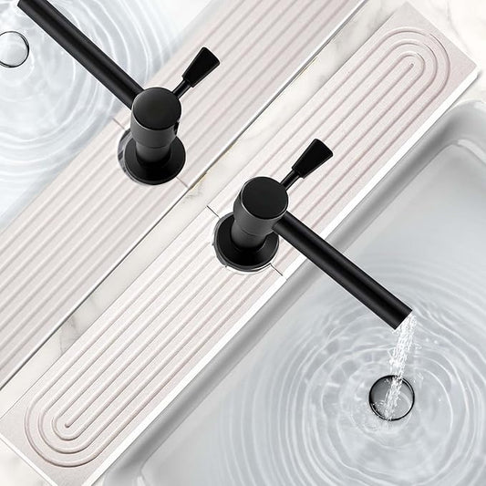 24 Inch Stone Faucet Mat for Kitchen Sink,Kitchen Sink Splash Guard-Water Absorbing Stone Tray for Sink,Super Absorbent, Diatomite Protector with Drainage for Kitchen Bathroom Counter(White）