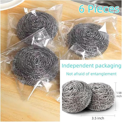 6-Piece Stainless Steel Sponge Scrubber - A Flexible Stainless Steel Velvet Scrubber for Cleaning Tableware, Kitchens, bathrooms, POTS, Pans, Grills and Sinks