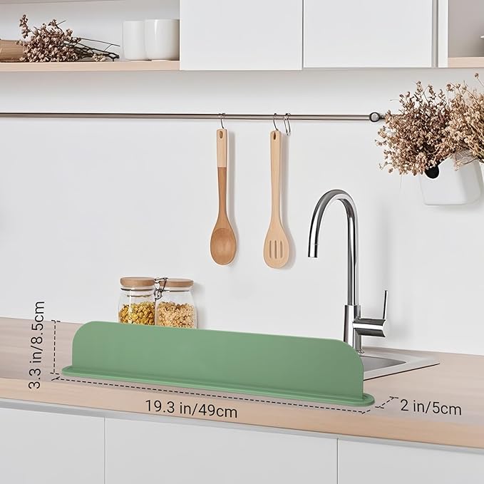 19.3 inch Silicone Sink Splash Guard, Splash Guard for Kitchen Sink Area, Backsplash Protector for Kitchen Countertop & Bathroom Bathtub with Non-Slip Strong Suction, Sage Green