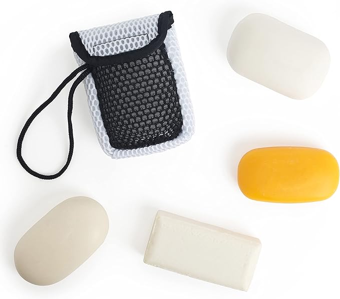 MainBasics Exfoliating Bar Soap Pouch Dual-Sided Body Scrubber - Fits Standard Size Soap Bars, White