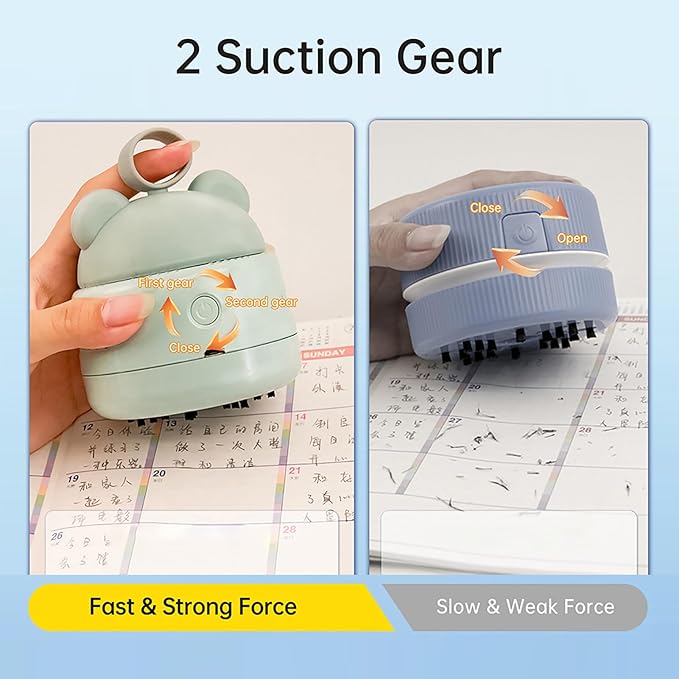 Mini Desktop Vacuum Cleaner Cute Cordless Table Dust Sweeper Cartoon Vacuum USB Rechargeable Battery Operated for Cleaning Dust Crumbs Hairs Scraps (Coral Blue)