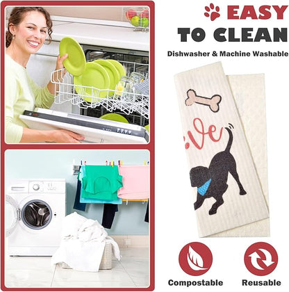 Chengu 6 Pcs Mixed Dog Swedish Kitchen Table Reusable Dishcloths for Kitchen Sponge Cloths Absorbent Dishtowels No Odor Hand Towels and Dry Cleaning Wipes for Home Bathroom Office Housewarming Gifts