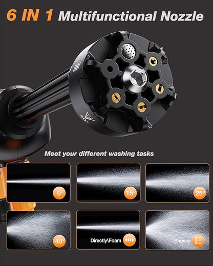 Cordless Car Washer 1250PSI Cordless Car Washer with 6-in-1 Nozzle, 17FT High-Elastic Hose,Home Portable Handheld Car Washer Cleaner
