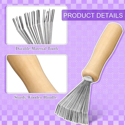 Boao 2 Pieces Hair Brush Cleaning Tool Comb Cleaner Brush Mini Comb Cleaning Hair Remover Tool for Removing Dust Home and Salon Use(Purple, Wood Color,Polished Wooden Handle Rake)