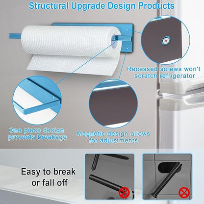 Paper Towel Holder Magnetic, Magnetic Paper Towel Holder for Fridge, Toilet Paper Roll Holder Magnet Towel Rack Wall Mount Shelf Bar for Towels Rolls Bathroom RV Dorm Kitchen Wall Decor, Blue