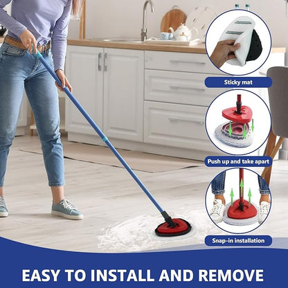 Flat Mop Head Replacements, Microfiber Mopping Pads Refills, 8-Pack Spin Mop Pads + 1 Plastic Pad &1 Scrape for Floor, Wall & Ceiling Cleaning - Fits EasyWring & RinseClean Systems