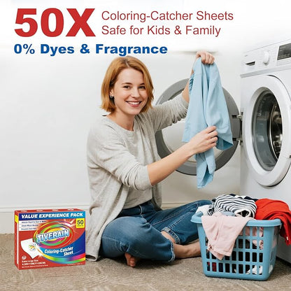 Laundry Color Catchers Sheet 50 Count,Color Catchers for Laundry Allow Clothes Mixed Washes and Prevents Color Run,Color Grabber Laundry Sheets,Fragrance Free Color Remover for Clothes