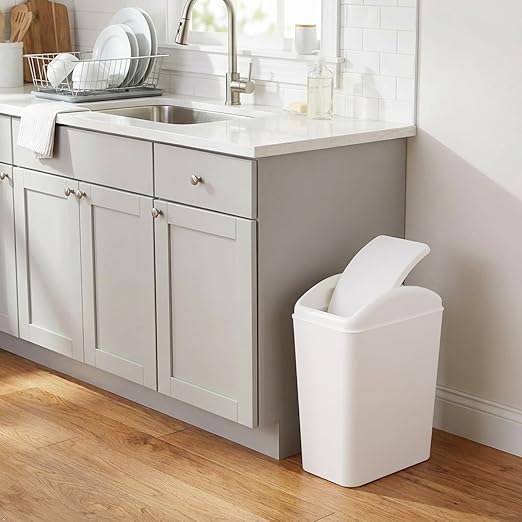 4.2 Gallon Plastic Swing Lid Trash Can, Small Garbage Can with Swing Top Lid, White