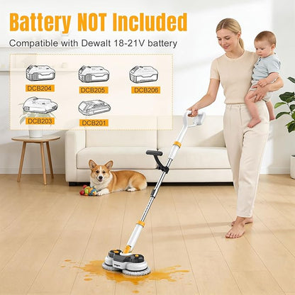 Cordless Electric Mop for Dewalt 20V Battery (NO Battery), 2 in 1 Spin Mop & Electric Floor Scrubber with LED Light & Water Spray, Electric Mops for Floor Cleaning, Hardwood,Tile (White Yellow)
