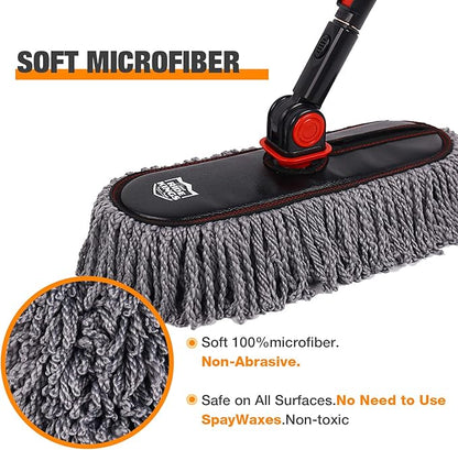 Auto Duster Extendable Handle, Car Duster Set, Scratch Remover Large and Small Brushes Remove Dust Exterior Interior of RVs and Trucks, Microfiber Auto Interior Brush, 2-Packs - Gifts for Men Women