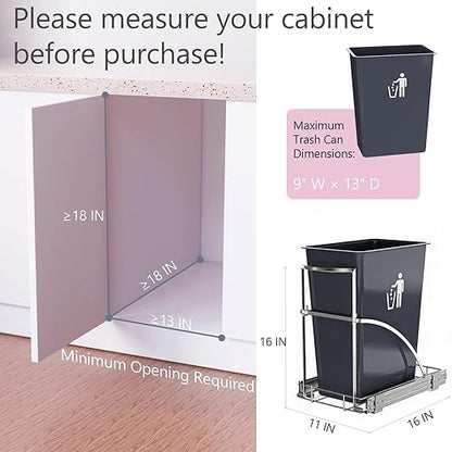 Turokacase Pull Out Trash Can Under Cabinet with Soft-Close & Bionic Anti-Rust Coating, Heavy-Duty 120 lbs Sliding Garbage Bin Holder for 7-10 Gallon Cans, Fits Min. 13" W x 18" D x 18" H Cabinets