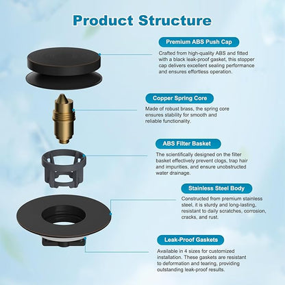 Hibbent 2 Pack 3 in 1 Metal Bathtub Drain Stopper, Universal Pop Up Tub Stopper with Removable Filter Basket, Bathtub Hair Catcher for 1.5''~2.4'' Drain, Brass Bullet Core, Oil-Rubbed Bronze