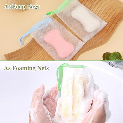 Mozeat Lens 10 PCS Soap Bags Handmade Soap Bubble Mesh Bags Exfoliating Soap Saver Pouch Net Bags with Drawstring Body Facial Cleaning Tool for Bath & Shower (Assorted Colors)