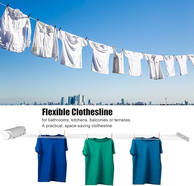 Retractable Clothesline Kit, Modern Simple Telescopic Retractable Clothesline Clothes Drying Rope Hanger Flexible Clothesline for Indoor Outdoor Kitchen Bathroom Balcony Supplies