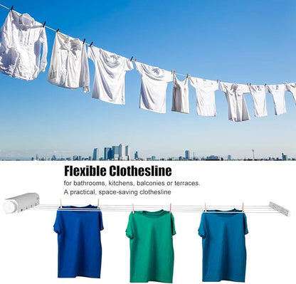 OUKENS Retractable Clothesline, Telescopic 4Rope Heavy Duty 8kg Load Capacity Drying Rack, Wall Mounted - Saving Space with Punch Installation, Indoor Outdoor Use in Balcony Bathroom Apartment Laundry