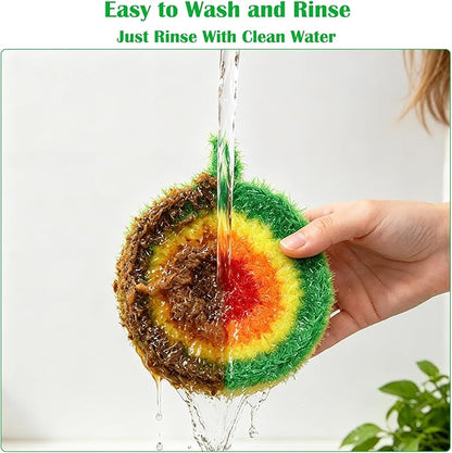 5PCS Round Dish Scrubbies, Reusable Dish Scrubber Sponge, Kitchen Cleaning Cloth with Hooks, 6.3Inches in Diameter, Hand-Safe and Odor-Free, Strong Oil Resistance and Easy Foaming
