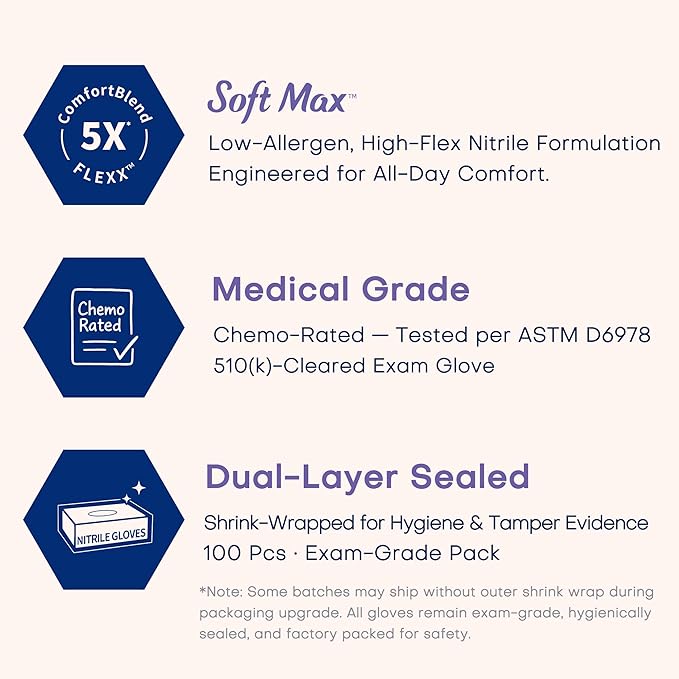 Supmedic Medical Soft Max™ Nitrile Disposable Gloves, 100 Ct Latex-Free Powder-Free Food Safe Cooking Cleaning Lab Exam Glove