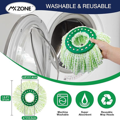 6 Pack Mop Head Replacement for Libman Tornado Spin Mops, Spin Mop Head Refill ONLY Compatible with Libman, Easy to Replace, Machine Washable, Green and White (NOT for Old Version)