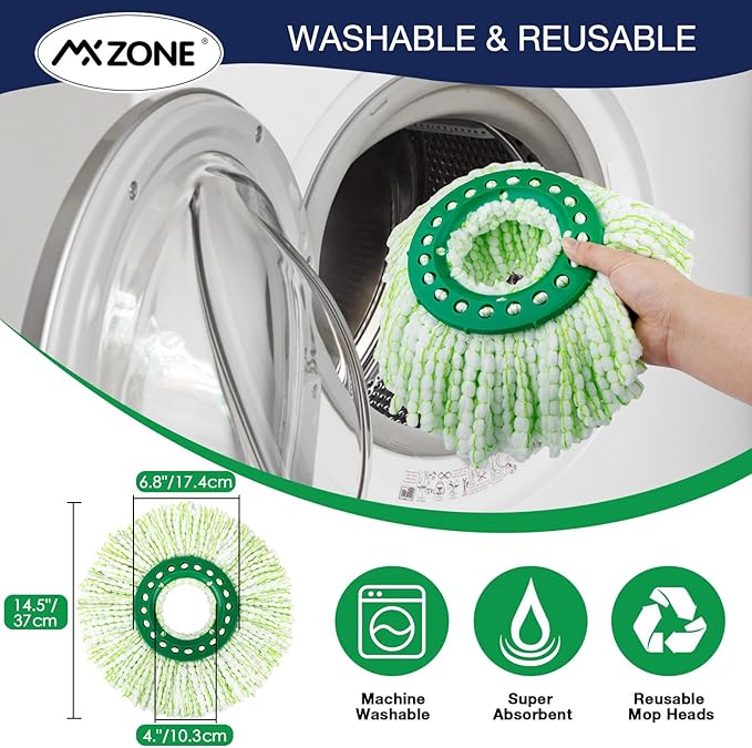 4 Pack Spin Mop Head Replacement Compatible with Libman Tornado, Microfiber Mop Head for Libman Tornado Spin Mop System, Machine Washable Mop Refill Head, Easy to Replace