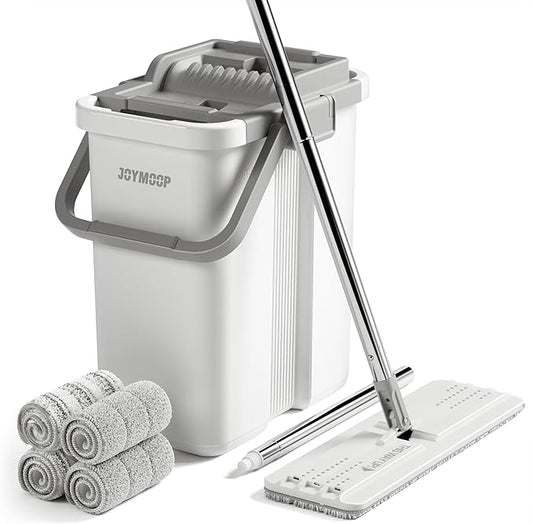 JOYMOOP Mop and Bucket Set, Flat Mop Flat Head, Microfiber Dust Mops for Household & Commercial Wall Cleaner with Long Handle, Hands-Free Floor Cleaning