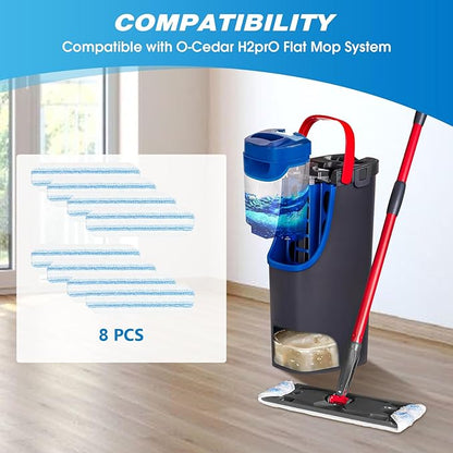 Mop Heads Replacement Compatible with O Cedar H2prO Flat Mop System, H2prO Flat Mop Replacement Pads, Flat Mop Refills, Flat Mop Replace Head for Floor Cleaning, Machine Washable, 8 Pack