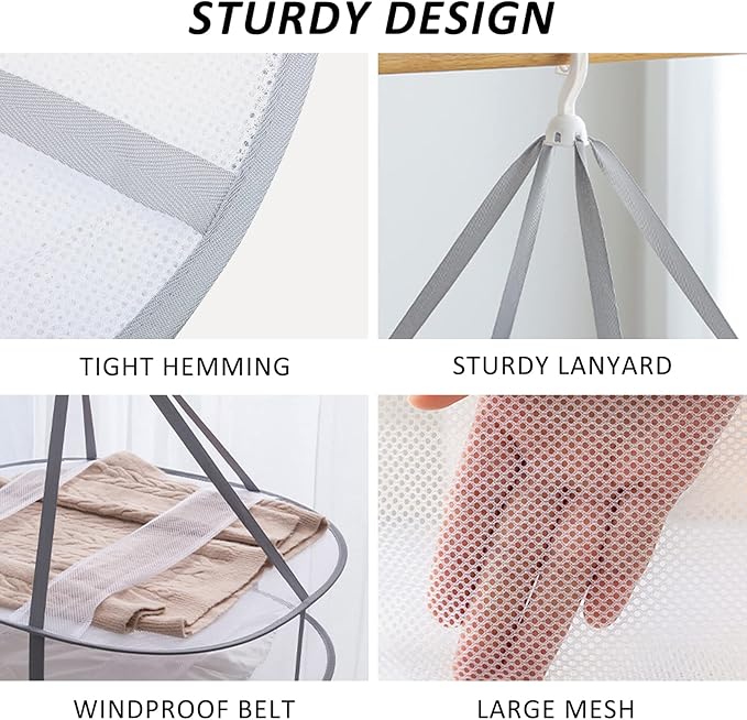 3-Tier Folding Mesh Clothes Hanging Dryer, Sweater Drying Rack, Large Laundry Drying Rack, Lay fold Flat Dry Hanger, Mesh Clothes Hanging Dryer - XL(3Tier)