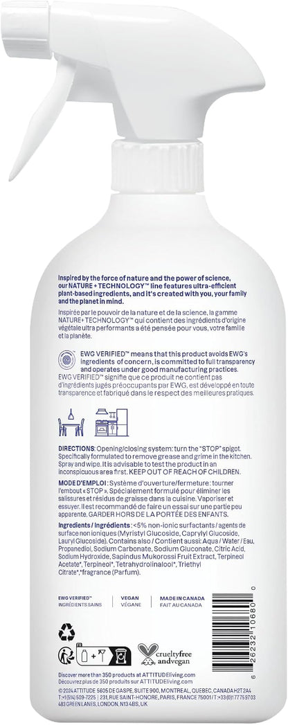 ATTITUDE Kitchen Cleaner Spray, EWG Verified, Degreaser Spray to Cut Grease & Grime, Plant-Based & Vegan, Citrus Zest Scent, 27.1 Fl Oz (Pack of 3)
