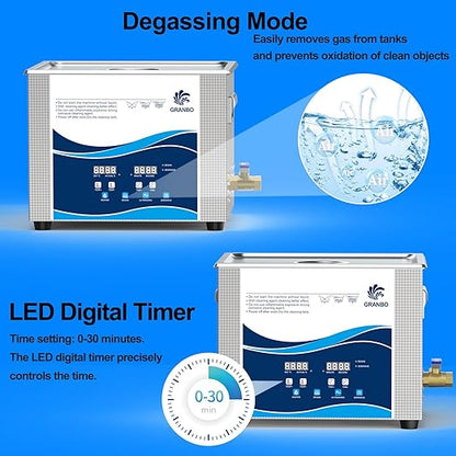 Granbo Ultrasonic Machine 15L 360W Jewelry Cleaner Ultrasonic Machine 40kHz with Heater Timer and Degassing,110V Digital Ultrasonic Jewelry Cleaner for Jewelry Glass Eyeglass Dental Parts Cleaning