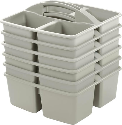 ECR4Kids 4-Compartment Medium Plastic Caddy, Multipurpose Organization, Grey, 6-Pack